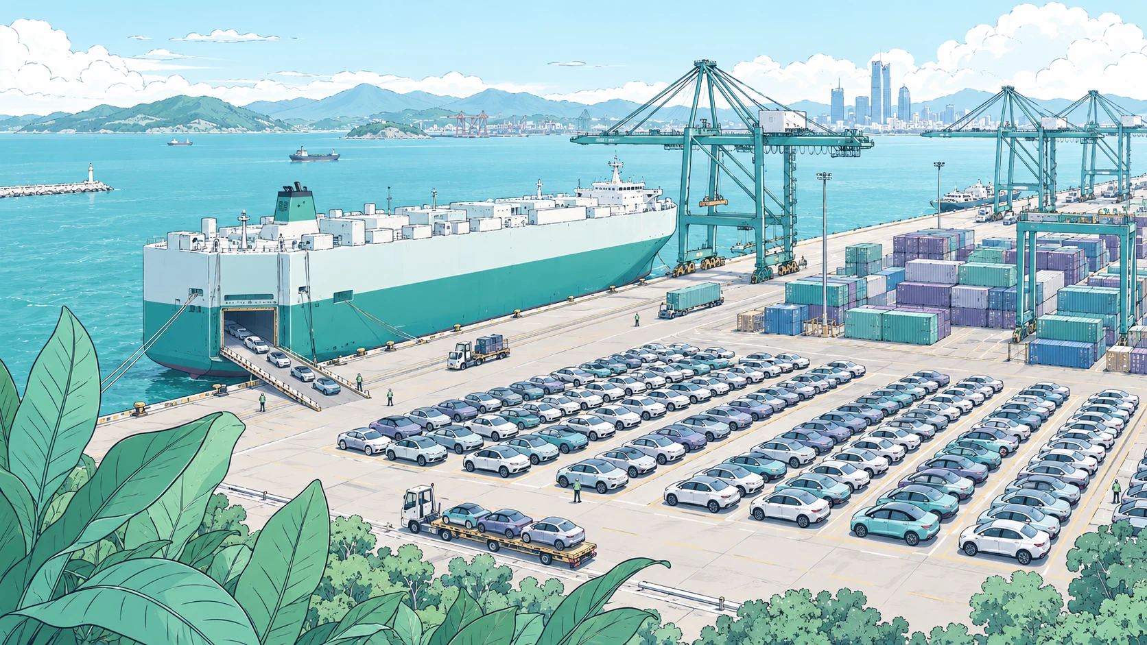 Illustration of vehicle export logistics